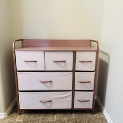 Storage Dresser Organizer w/Steel Frame & Wood Top - Light Pink & Rose Gold