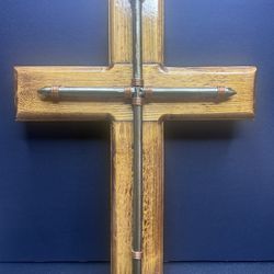 cross - wood with steel nails - 10" x 14" tall - religious home decor