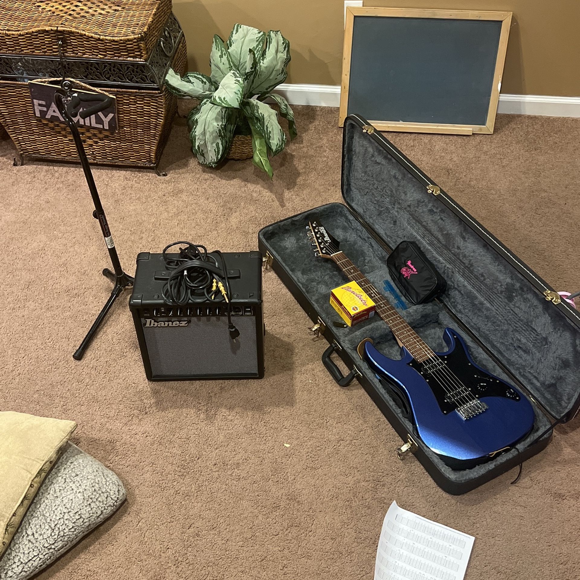 Ibanez Electric Guitar + Hard Case + Stand + Distortion Pedal + More Accessories 