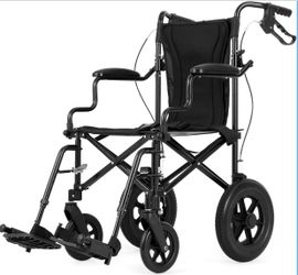 Medwarm Ultralight Transport Wheelchair for Adults & Kids, Weights only 22lbs, Folding Travel Wheelchair with Handbrakes, Detachable Footrests, Swing 