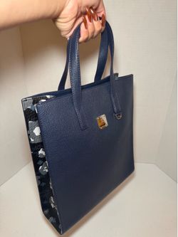 MCM Portuna Tote Bag in Black Floral/Navy