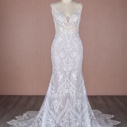 Monbijou White Beaded Full Length Wedding Gown Size 12-14