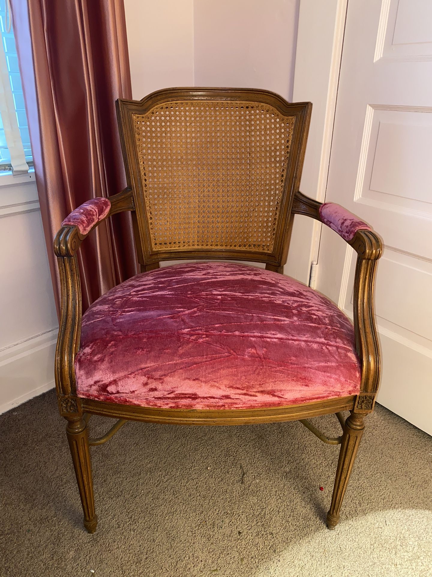 Vintage 19th Century Louis XVI Style Hot Pink Velvet Chair