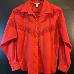  Lilia Smitty Women’s Western Fringe Shirt Medium Red Cowgirl Rodeo Vtg 80s USA  Please See Pics for measurements to help ensure fit.  Flat Lay Measur