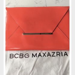 Brand New BCBG MAXAZRIA - Never Used, With Original Tag, Envelope Clutch Electric Orange - Patent Leather + Black Suede Interior