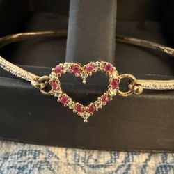 ROSS SIMONS VALENTINES RUBY DIAMOND BANGLE BRACELET 18k gold over 925 silver