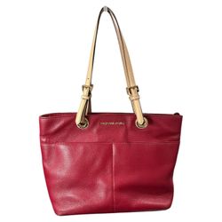 Michael Kors Bedford Medium Top Zip Pocket Tote Purse Bag Red