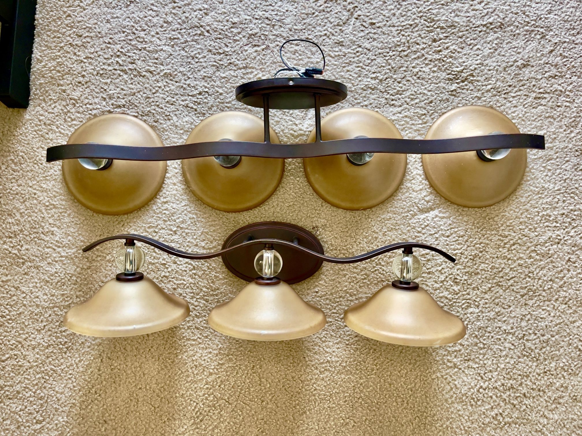 4 Light and 3 Light Vanity Light Bathroom Fixture with Glass Shades, Bronze,Bulbs included, set of 2