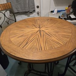 Heavy Wood/iron Table, 2 Chairs, 4tier Iron Shelf