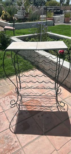 Beautiful Wrought Iron Wine Rack Table with Tile Top