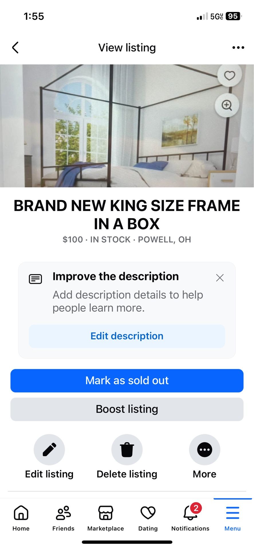 Brand New King Size Frame In A Box