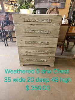 Weathered 5-Drawer Chest We are located at 2811 East Bell road. Another Time Around Furniture.