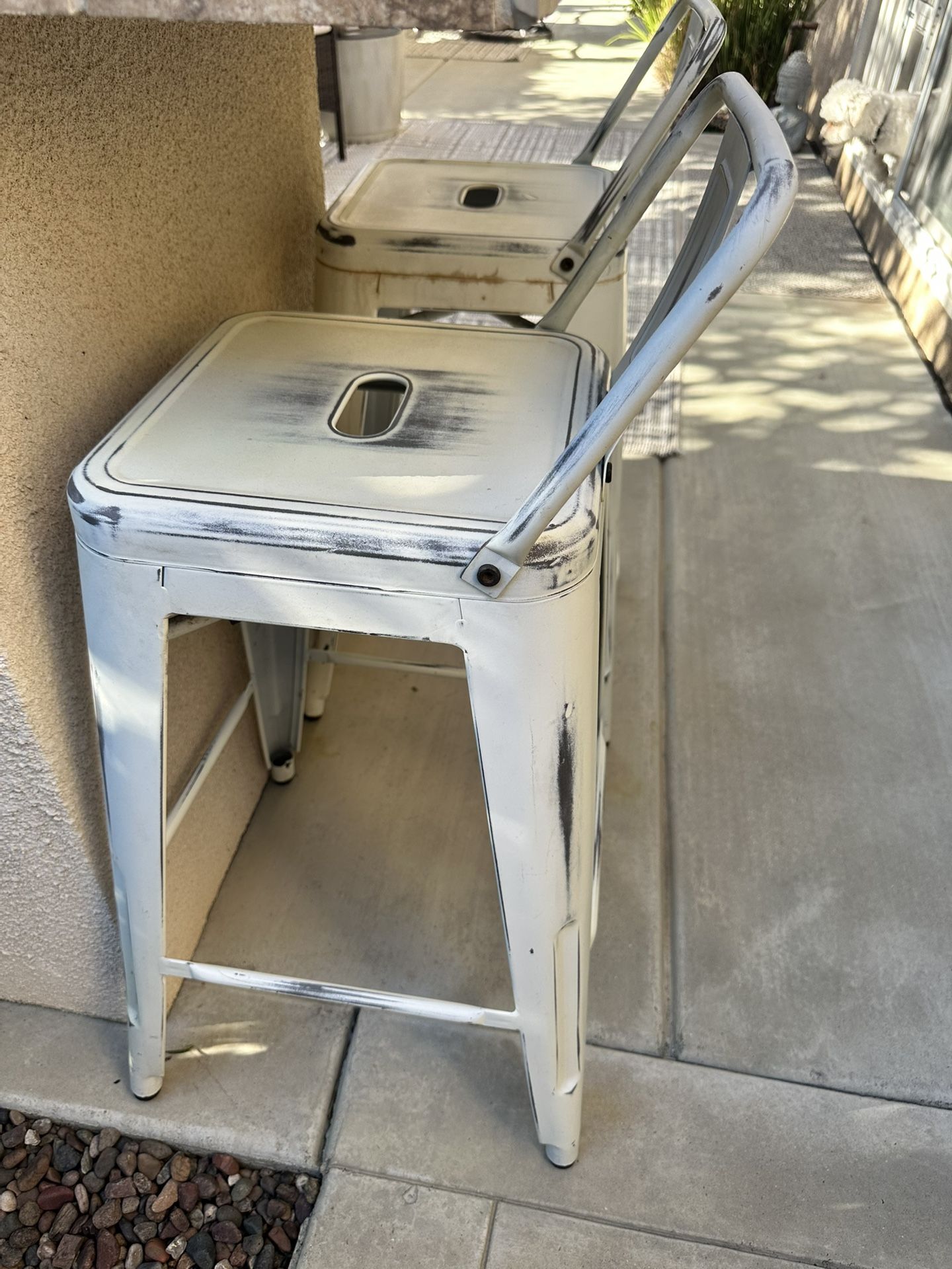 Distressed Metal Barstools – White