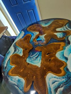 Ocean Them Epoxy Teak River Table