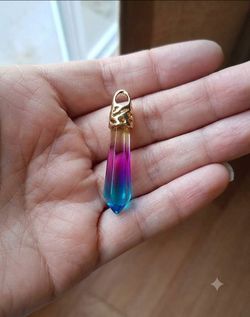 Rainbow Crystal Point Pendant Gold Cap