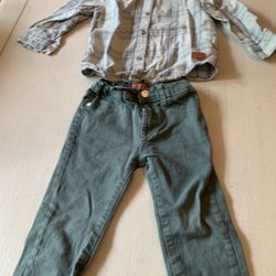Cute Boys 3T 7 For Mankind Long Sleeve Shirt And Green Jeans Pants