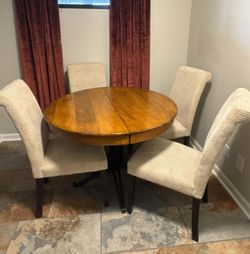 5-Piece Dining Set - Round Wood Table & 4 Upholstered Chairs