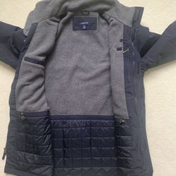 Lands’ End Squall Fleece Insulated Waterproof Windproof Winter  Coat  Parker Navy Blue Color Size Sz Men’s Medium M 38-40 Excellent 48” Chest 35” Long