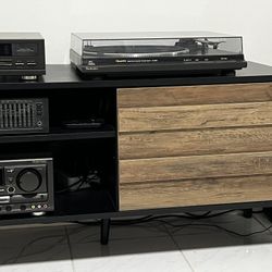 Modern TV Console - Media Cabinet – Black & Wood Finish