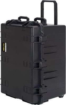 MEIJIA Portable All Weather Waterproof Camera Case,Customizable Fit Foam with Rolling Wheels and Retractable Pull Handle,33.25"X24.4"X19.3"