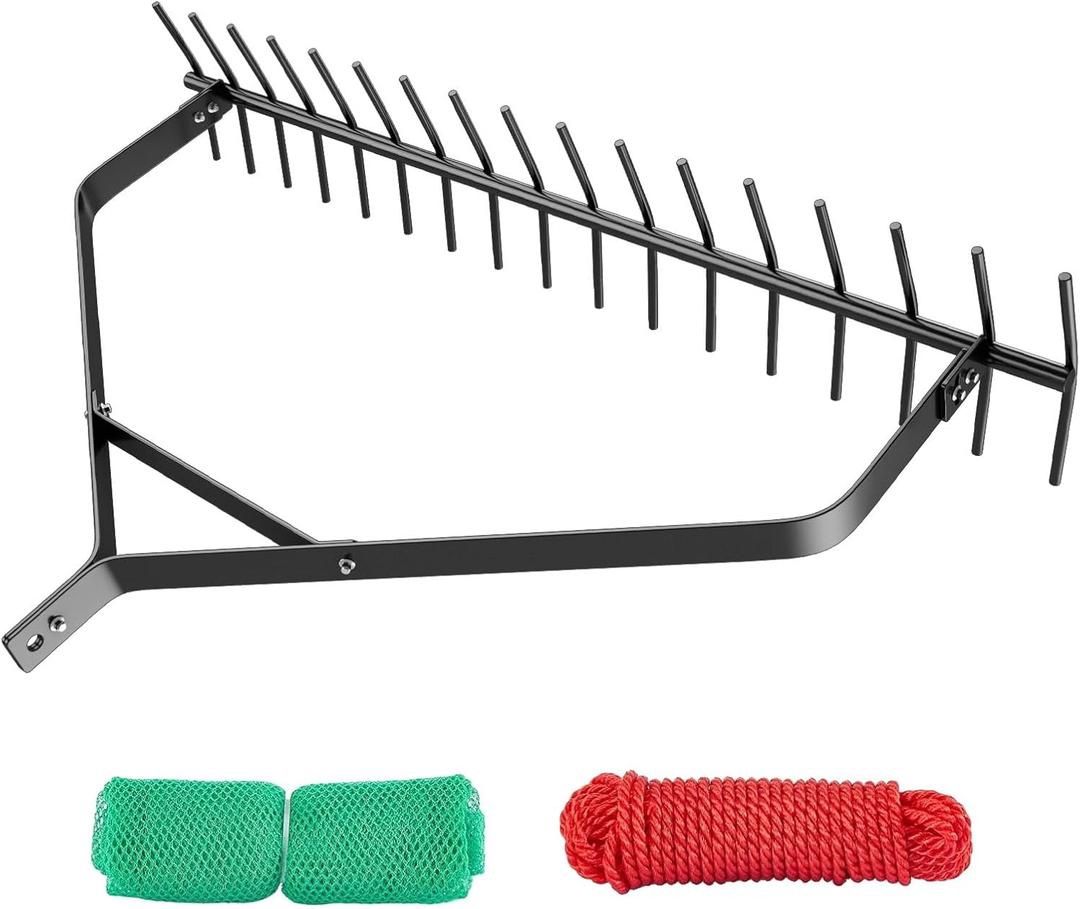 32" Aquatic Weed Rake, 6.3" Steel Rod Lake Weed Cutter, Double Sided Pond Weed Clearing Tool, Muck Silt Weed Rakes for Pond, Lake, Rivulet, 30ft Thick