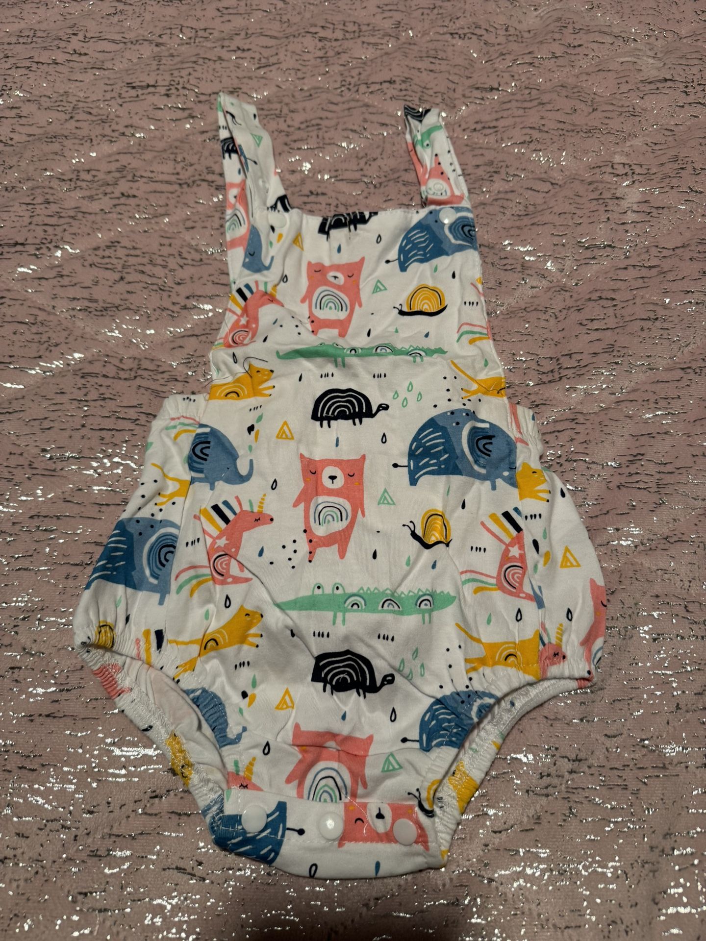 Baby's Colorful Cartoon Animal Full Print Cotton Bodysuit, Casual Jumpsuit, Toddler & Infant Boy's Outfit