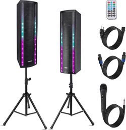 Pyle Portable Bluetooth PA Speaker System - 3-Way Active & Passive Outdoor Bluetooth Speaker Portable PA System w/ Microphone In, Party Lights, FM Rad