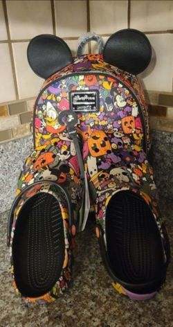 Halloween Loungefly Mini Backpack And Halloween Crocks.