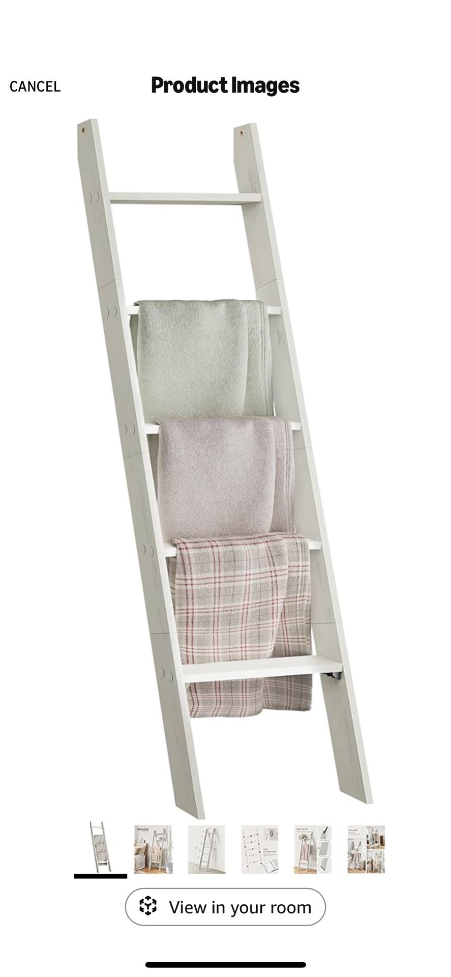 VASAGLE Blanket Ladder Decorative Farmhouse for The Living Room, 5-Tier Ladder Shelf, Ladder Rack for Storage and Decor, Rustic White ULLS018W73