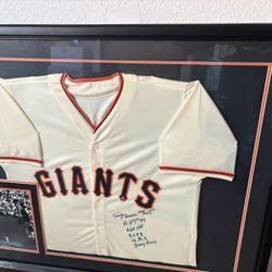 Willie Mays Framed Autographed Jersey Inscribed