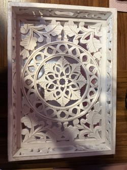 White & Mirrored Floral WoodenTray