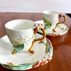 Pair Vintage Footed Chocolate Cups with Saucers | Espresso Cups