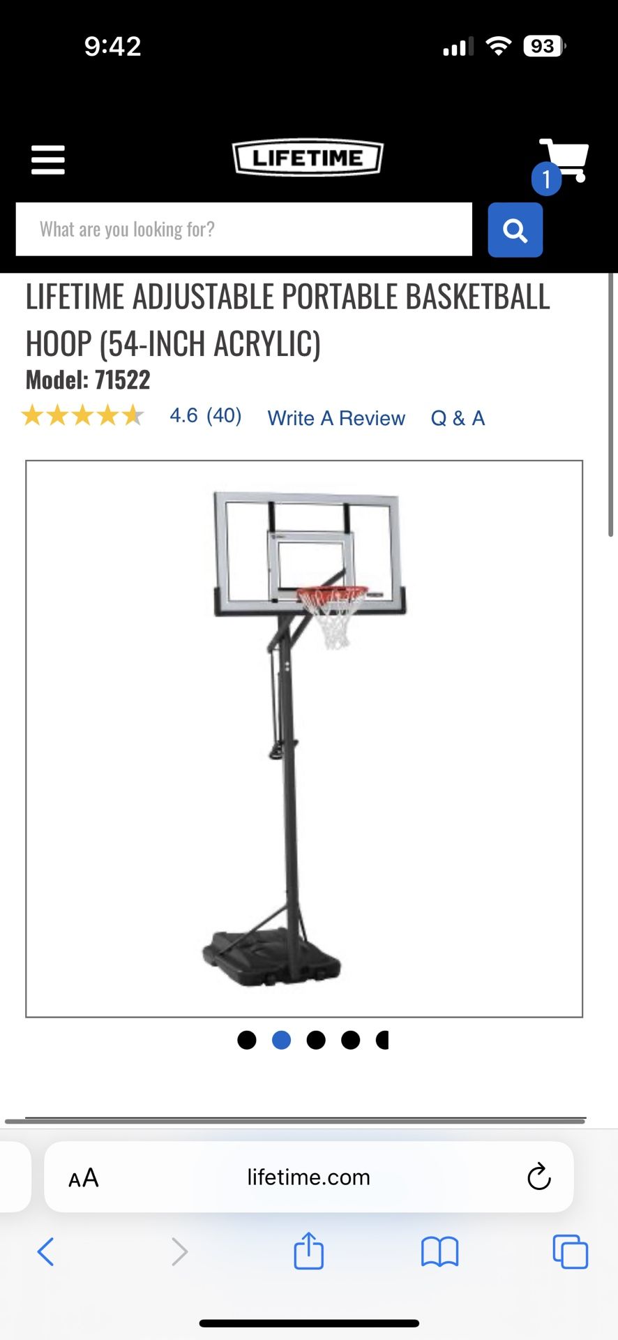 LIFETIME ADJUSTABLE PORTABLE BASKETBALL HOOP (54-INCH ACRYLIC)