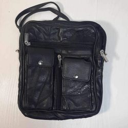 Leather Black Crossbody Purse Multiple Compartments Pockets Handbag