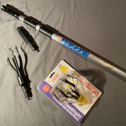 TOTAL-REACH Three Section/Twist-Lock 4.5’- 11’ Telescopic Extension Pole with Threaded Cone Adapter-PLUS Regular & Flood Bulb Changers