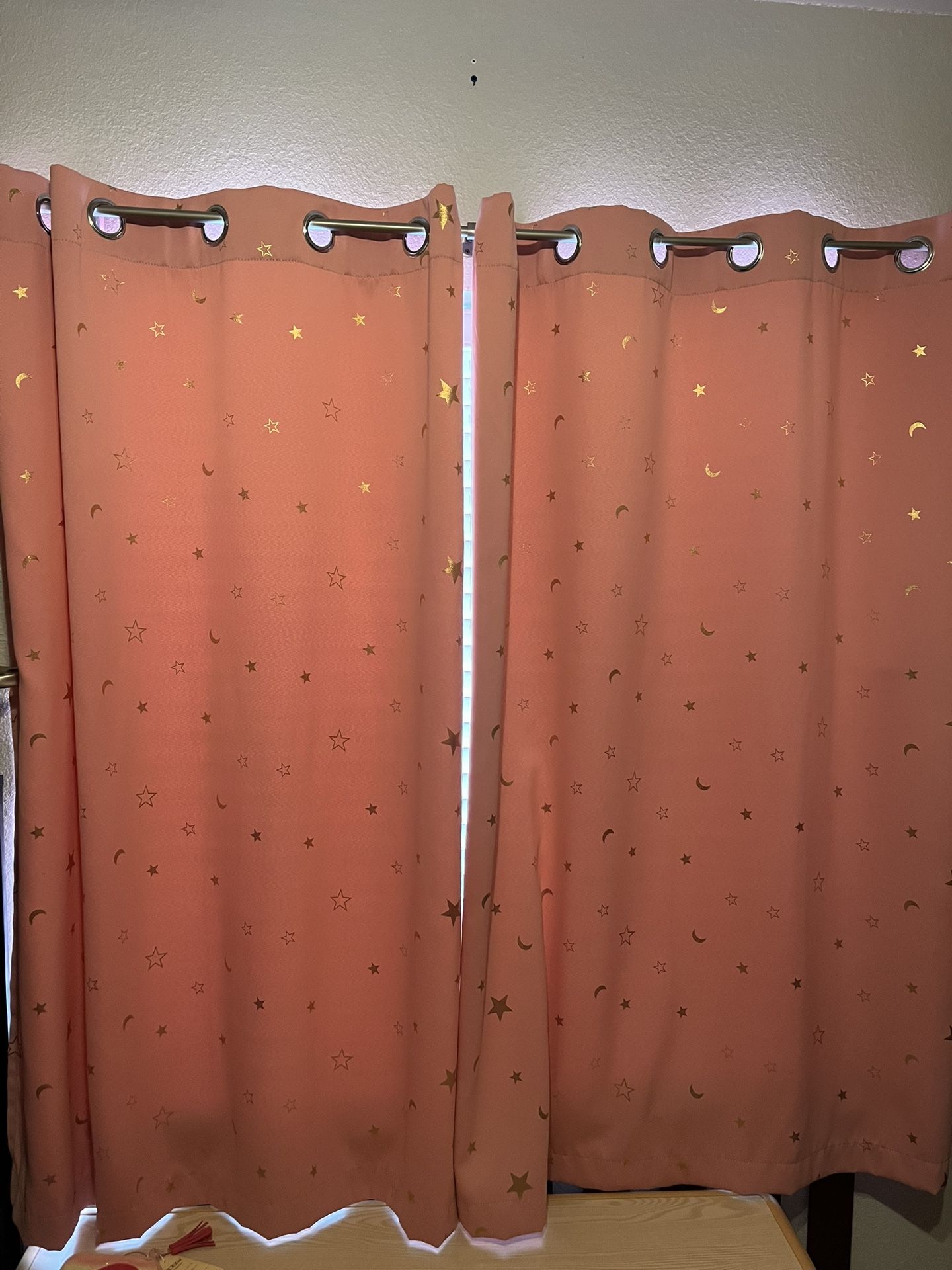 Pink With Gold Stars And Moons Black Out Curtains.
