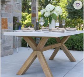 Outdoor Dining Table White Top Wood X-Base