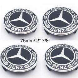 75MM Mercede s Benz Black Wheel Rim Cover HubCaps Emblem Badge SET OF 4