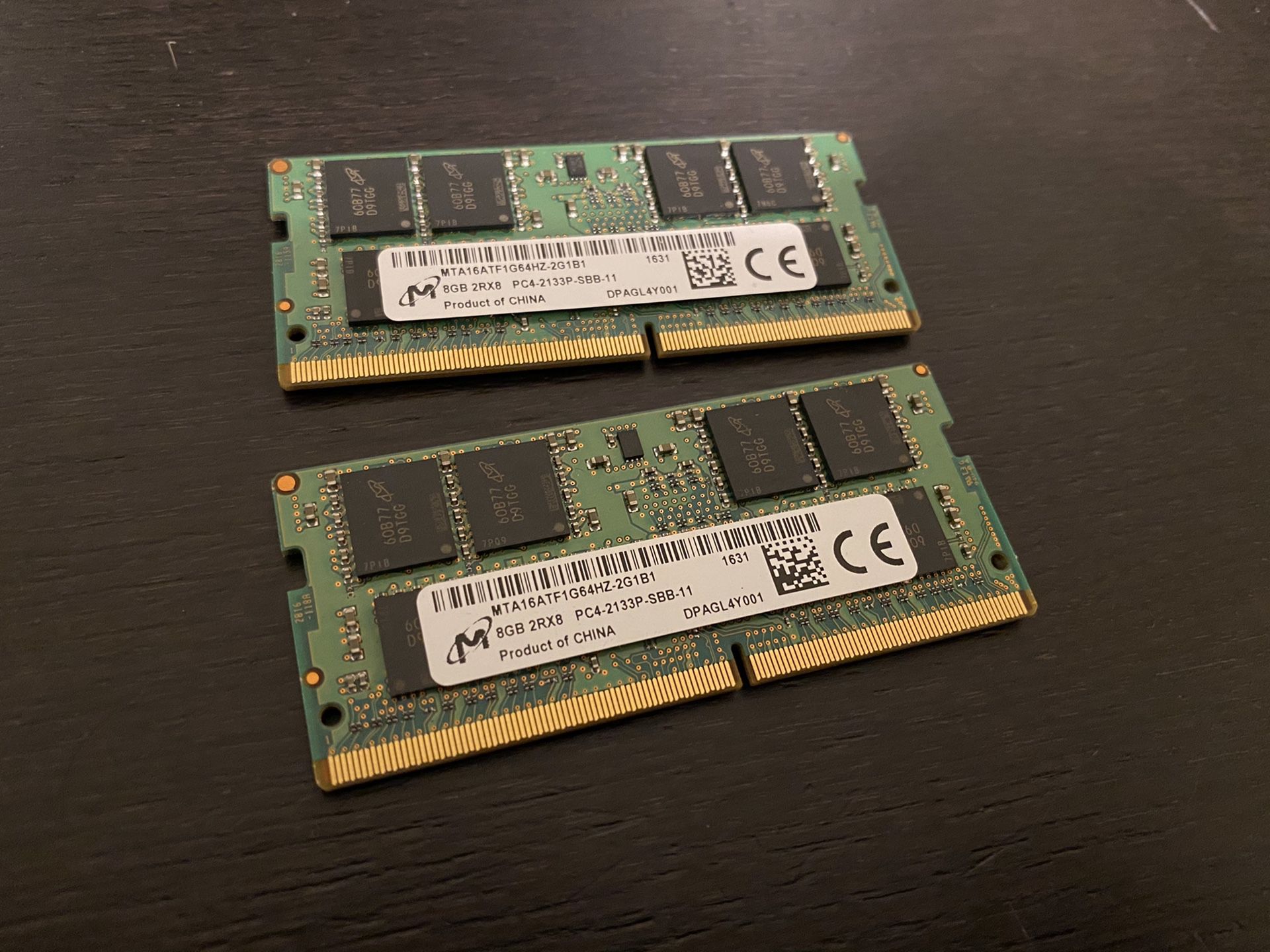 2x Micron 8GB DDR4 2133MHz PC4-17000 260-Pin non-ECC Unbuffered Dual Rank 1.2V SoDIMM Notebook Memory MTA16ATF1G64HZ-2G1B1