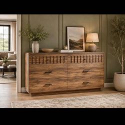 54” Wide 6-Drawer Wood Dresser – Modern Fluted Design