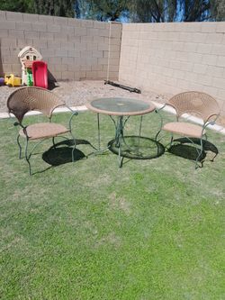 Wicker Rattan Iron Outdoor Patio Set Table with 2 Chairs See All Photos