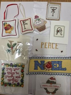 New Lot Of 39 Christmas Themed Cross-stitched Pieces