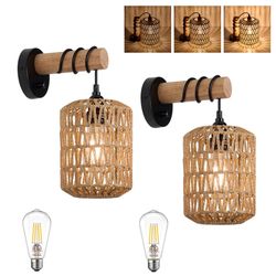 Boho Wicker Hanging Wall Mount Light 
