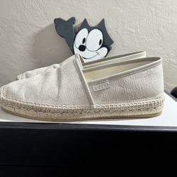Gucci Espadrilles Light Grey Ivory Leather Canvas Monogram
