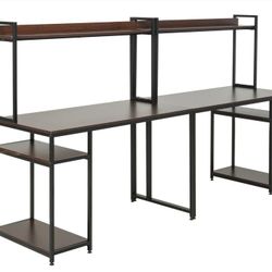 HOMCOM 94.5in Industrial Double Computer Desk With Hutch And Storage Shelves
