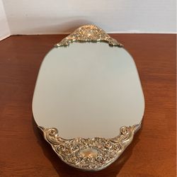 Vintage  Godinger Silver Art Co Mirrored Oval Vanity Tray with scrolled handles  15 1/2” X 8”   L12