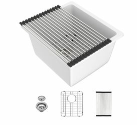 15 Inch Undermount Bar Sink- 15"x17" White Granite Composite Small Single Bowl Quartz Under Counter Bar Prep Sink for RV,Small Kitchen