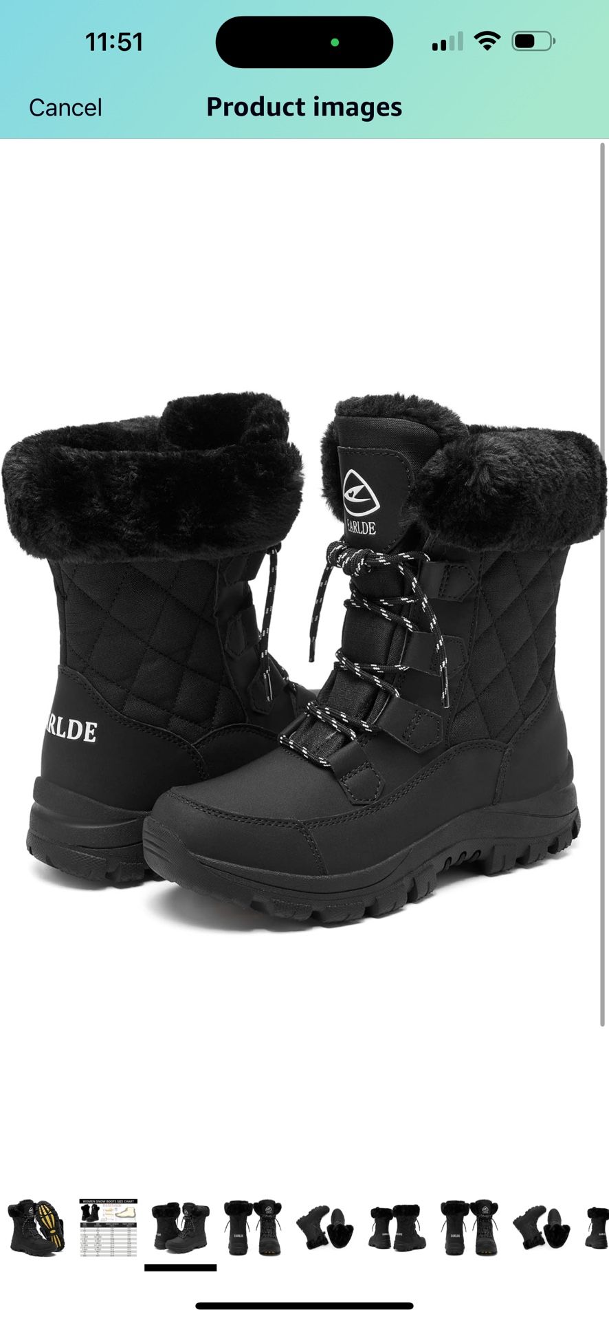 EARLDE Women’s Snow Boot With Waterproof Lace Up Mid-Calf Outdoor Winter Deep Tread Rubber Sole $35 size 8.5