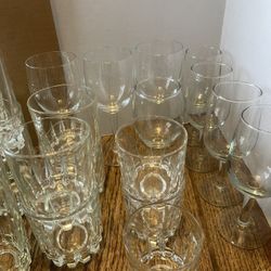 Crystal Glasses, Wine Glasses And 2 Vases