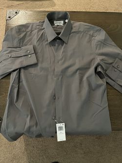 Calvin Klein Large Dress Shirt Gray Grey Brand New Never Used Men Large Fit